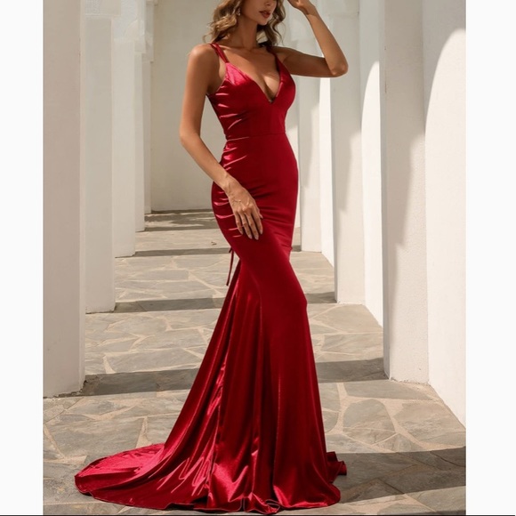 Women's Summer Dress Lace Up Back Satin Bridesmaid, Prom, evening Dress - Picture 2 of 16